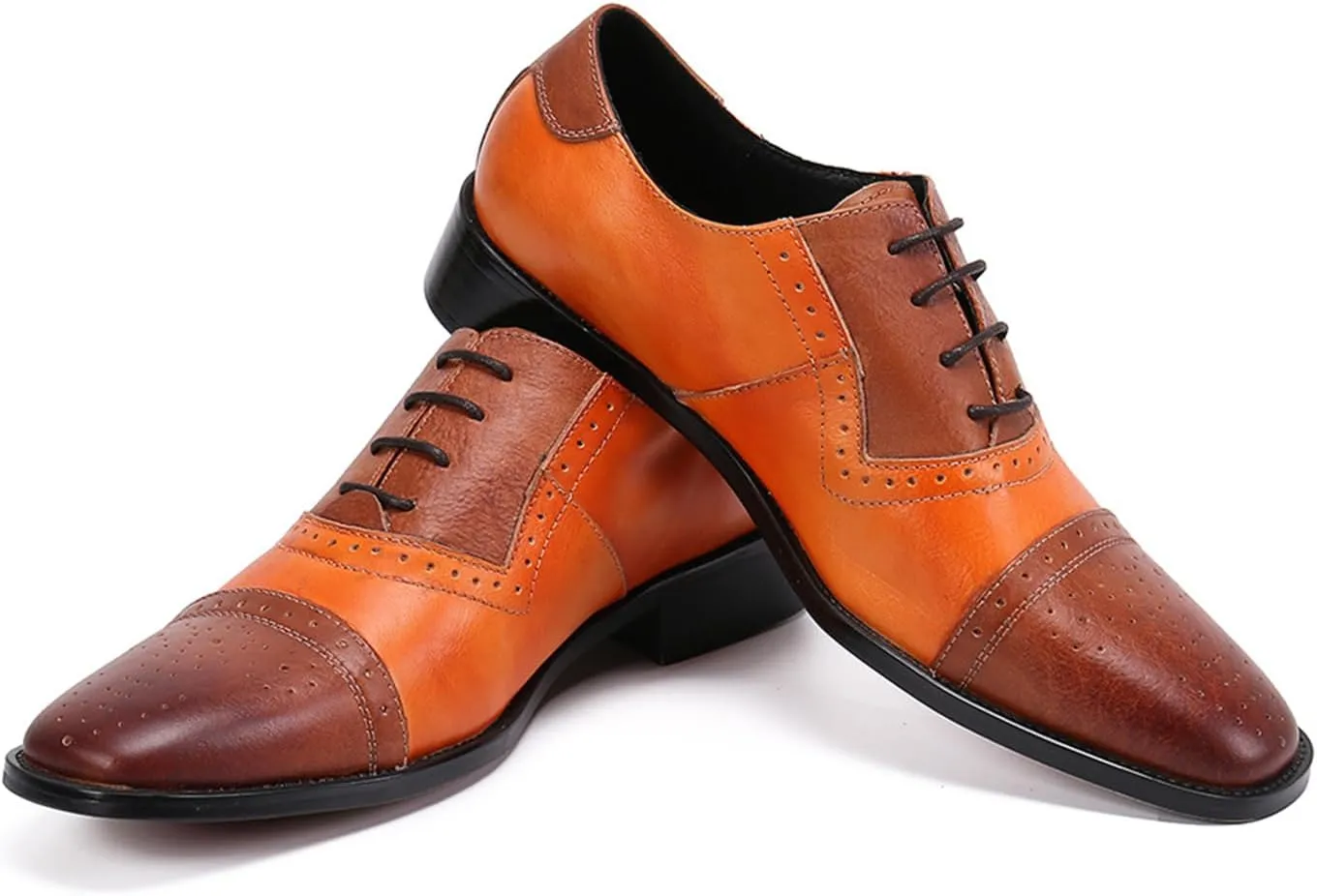 Men's Leather Shoes, Lace-Up Oxford Shoes Genuine Leather Large Size Stitch Low Top Pointed Toe Breathable Comfortable Wedding Dress Shoes