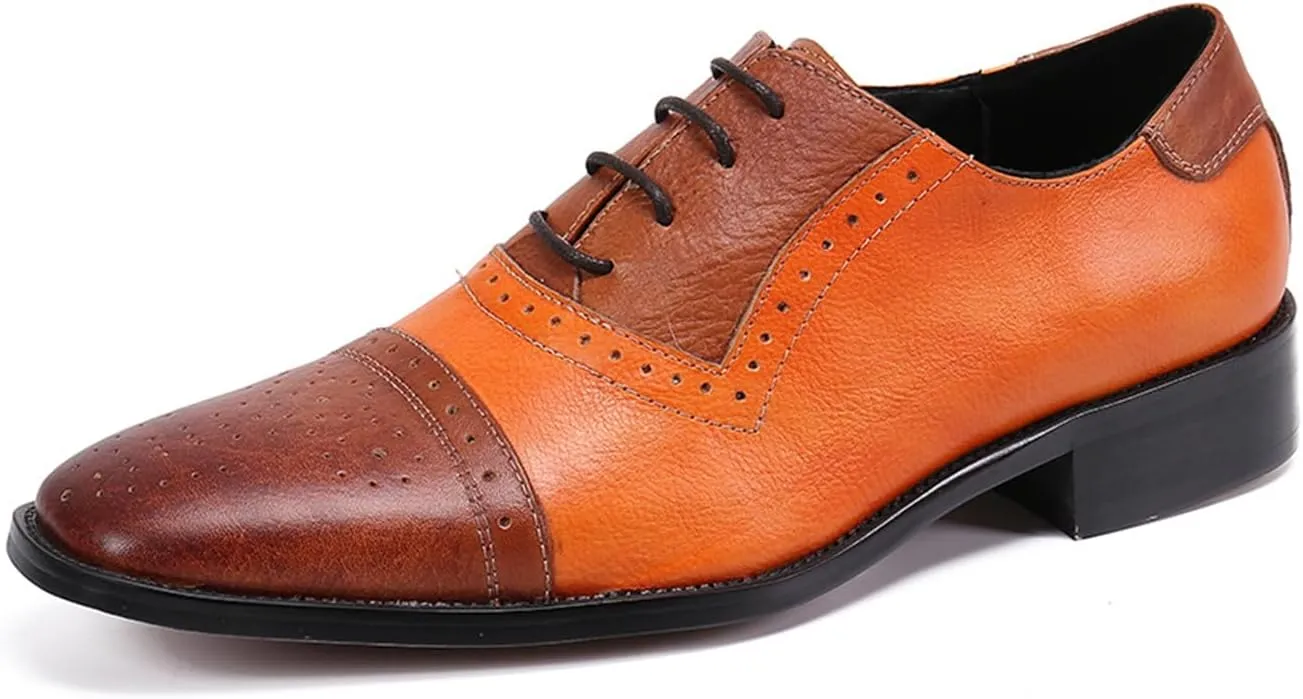 Men's Leather Shoes, Lace-Up Oxford Shoes Genuine Leather Large Size Stitch Low Top Pointed Toe Breathable Comfortable Wedding Dress Shoes
