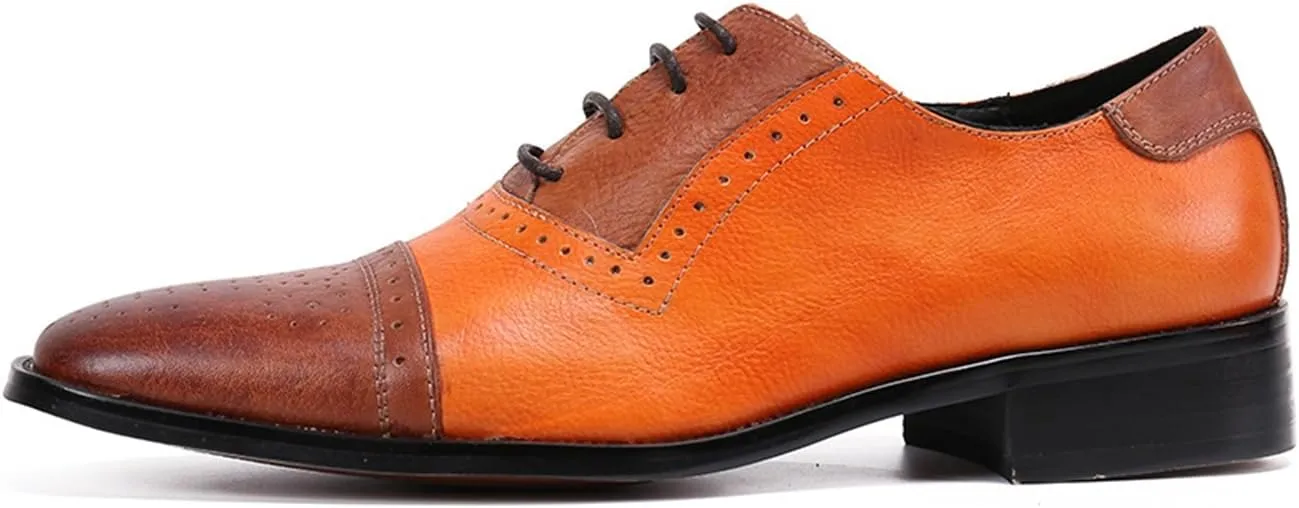 Men's Leather Shoes, Lace-Up Oxford Shoes Genuine Leather Large Size Stitch Low Top Pointed Toe Breathable Comfortable Wedding Dress Shoes