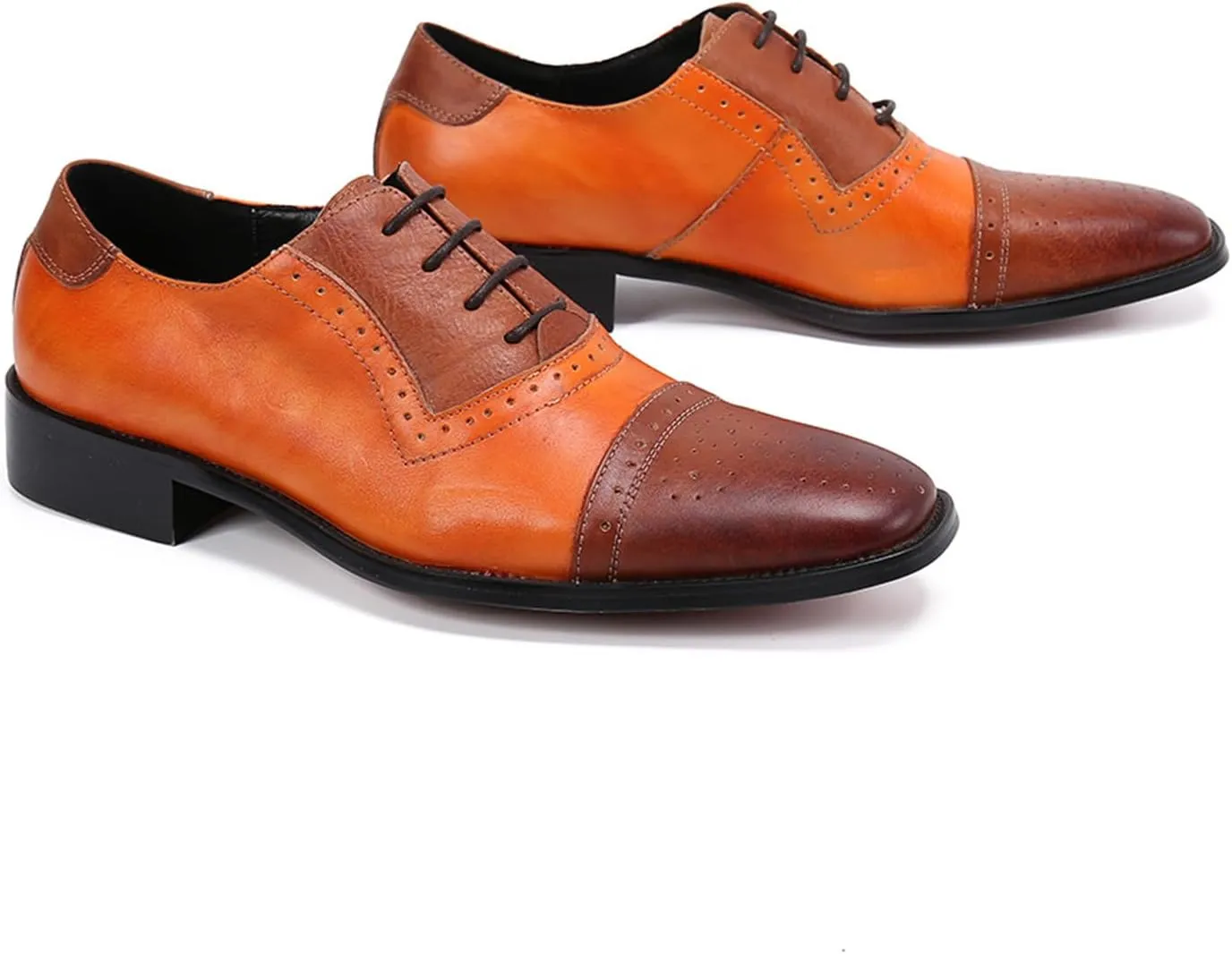 Men's Leather Shoes, Lace-Up Oxford Shoes Genuine Leather Large Size Stitch Low Top Pointed Toe Breathable Comfortable Wedding Dress Shoes