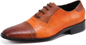 Men's Leather Shoes, Lace-Up Oxford Shoes Genuine Leather Large Size Stitch Low Top Pointed Toe Breathable Comfortable Wedding Dress Shoes