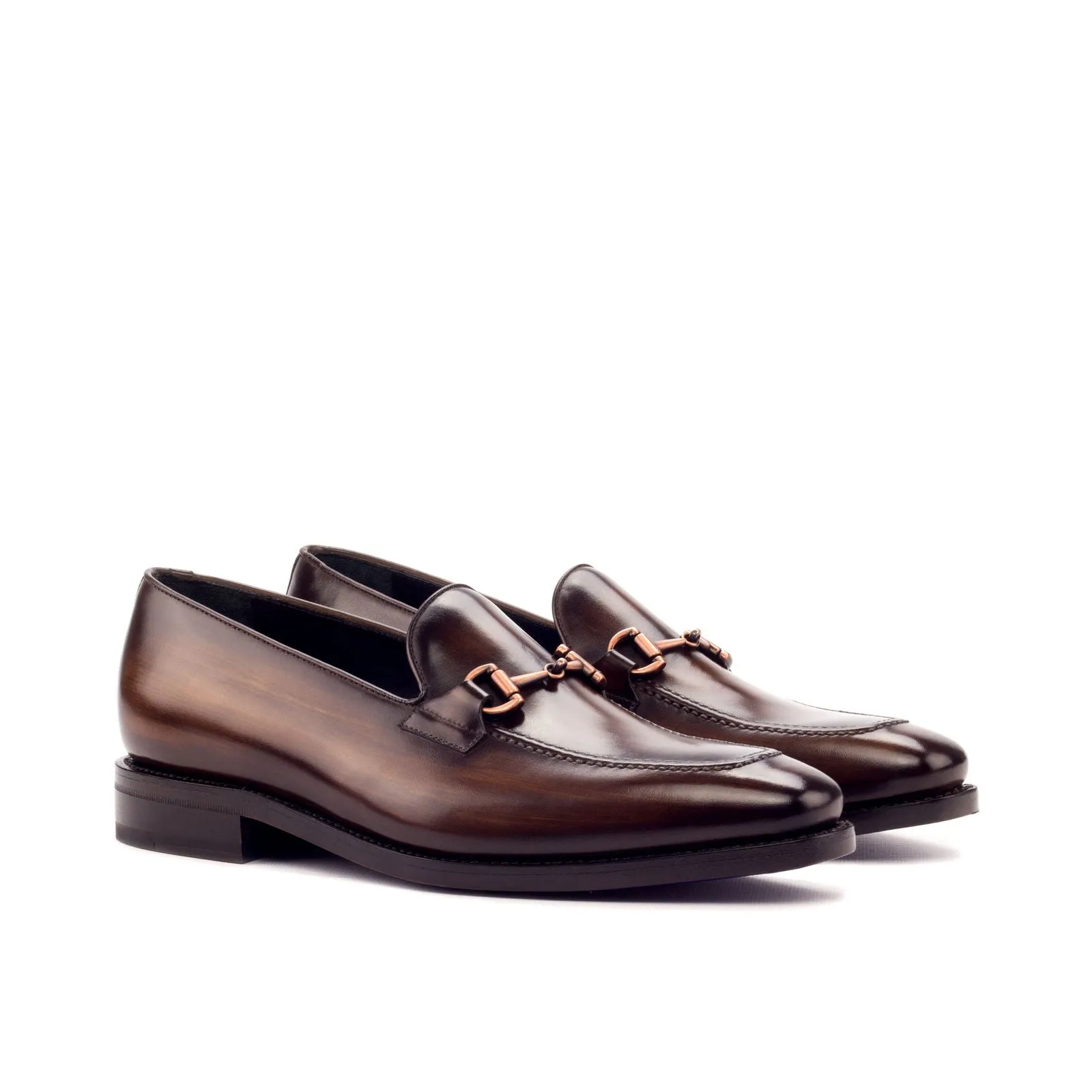 Men's Loafer Shoes Patina Leather Goodyear Welt Wide Plus Size Dark Brown 3270
