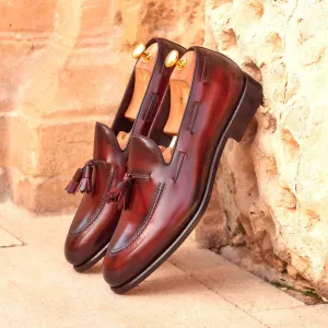 Men's Loafer Shoes Patina Leather Wide Plus Size Burgundy 2919