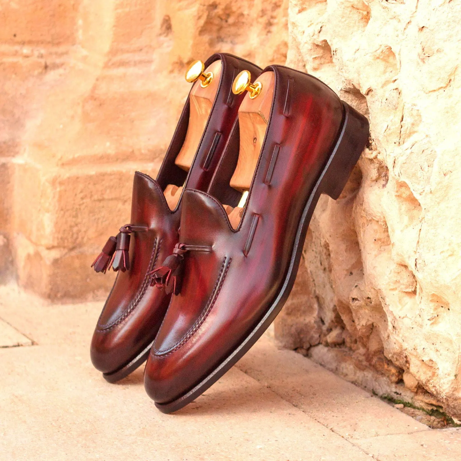 Men's Loafer Shoes Patina Leather Wide Plus Size Burgundy 2919