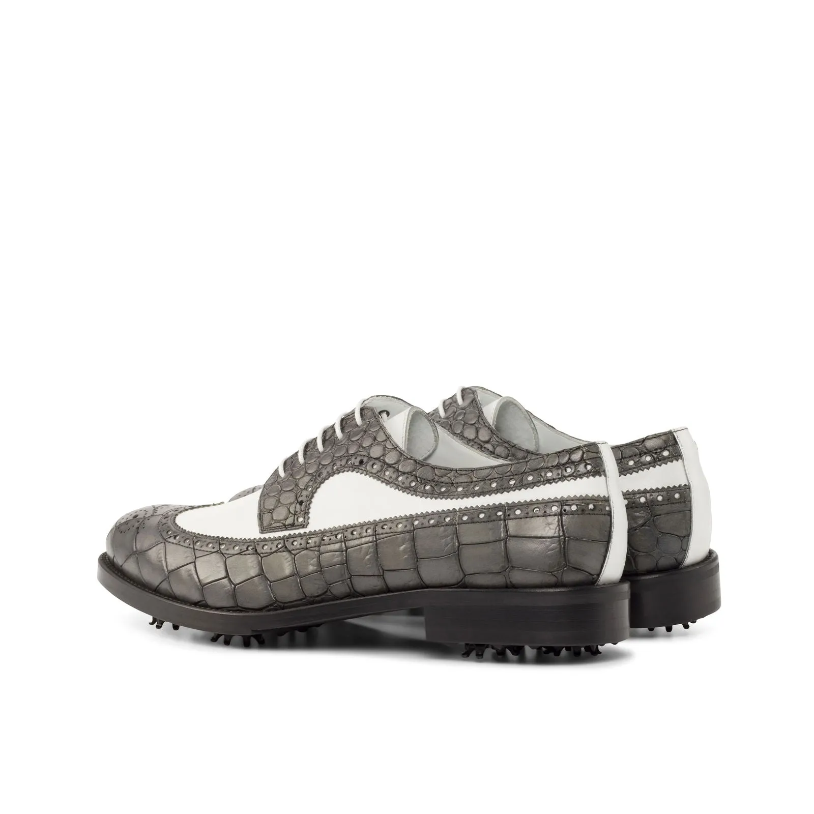 Men's Longwing Blucher Golf Leather Shoes Wide Plus Size White Grey 4751