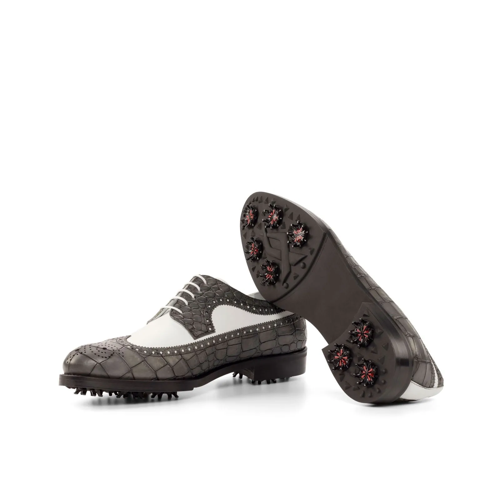 Men's Longwing Blucher Golf Leather Shoes Wide Plus Size White Grey 4751