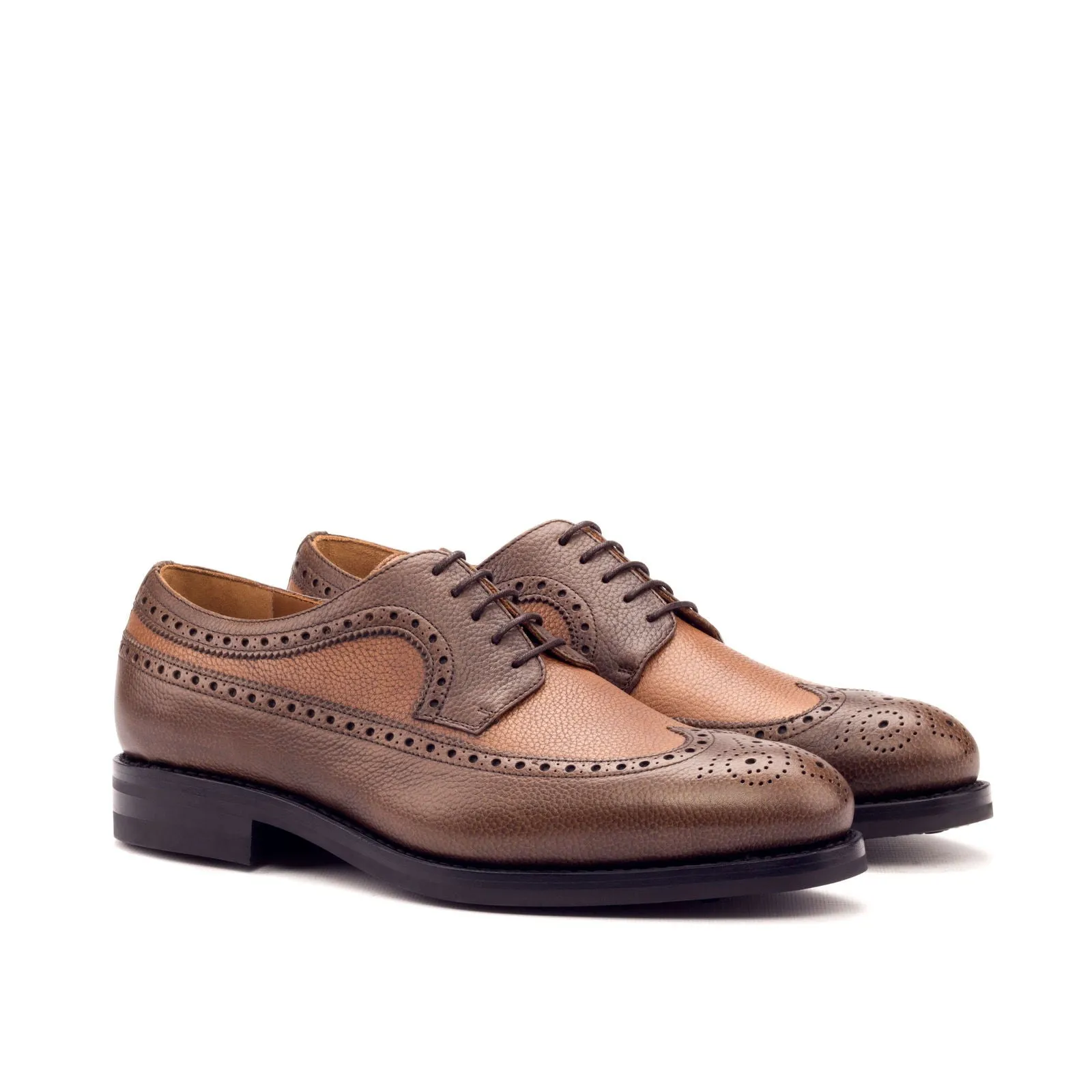 Men's Longwing Blucher Leather Shoes Goodyear Welt Wide Plus Size Brown Dark Brown 3230