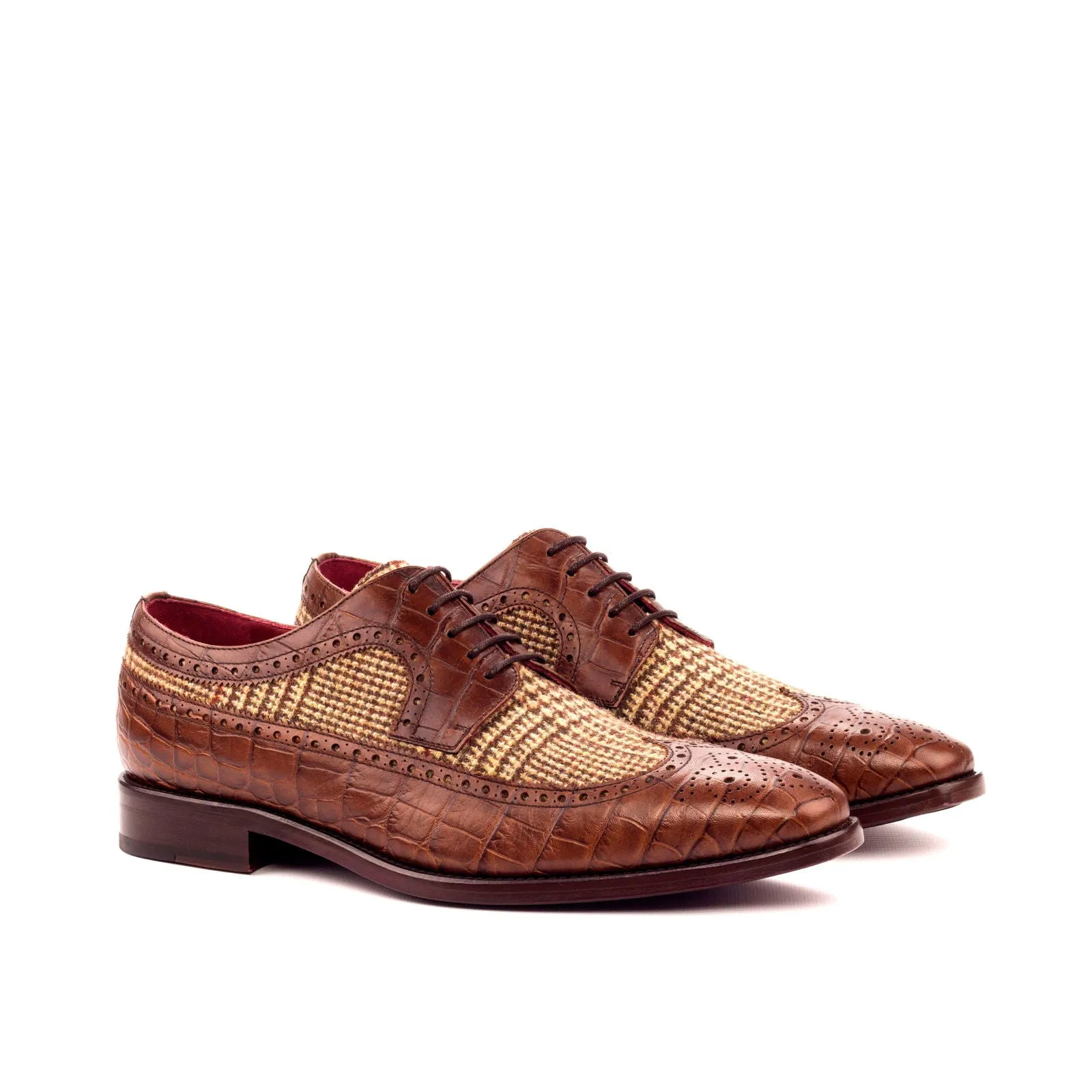 Men's Longwing Blucher Leather Shoes Wide Plus Size Brown 3377