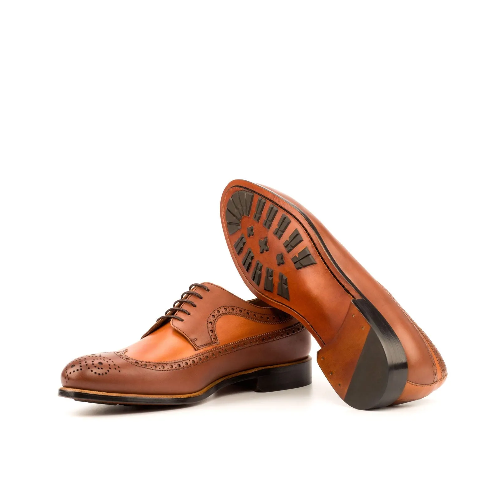 Men's Longwing Blucher Leather Shoes Wide Plus Size Brown 3742