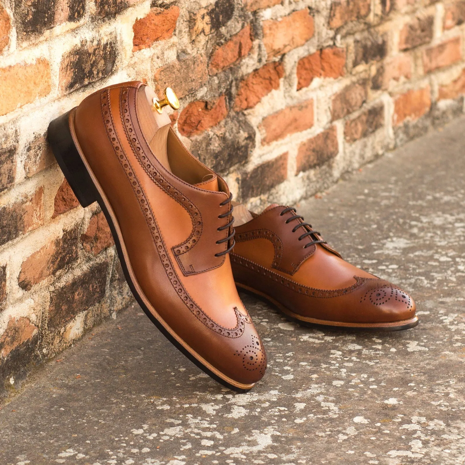 Men's Longwing Blucher Leather Shoes Wide Plus Size Brown 3742