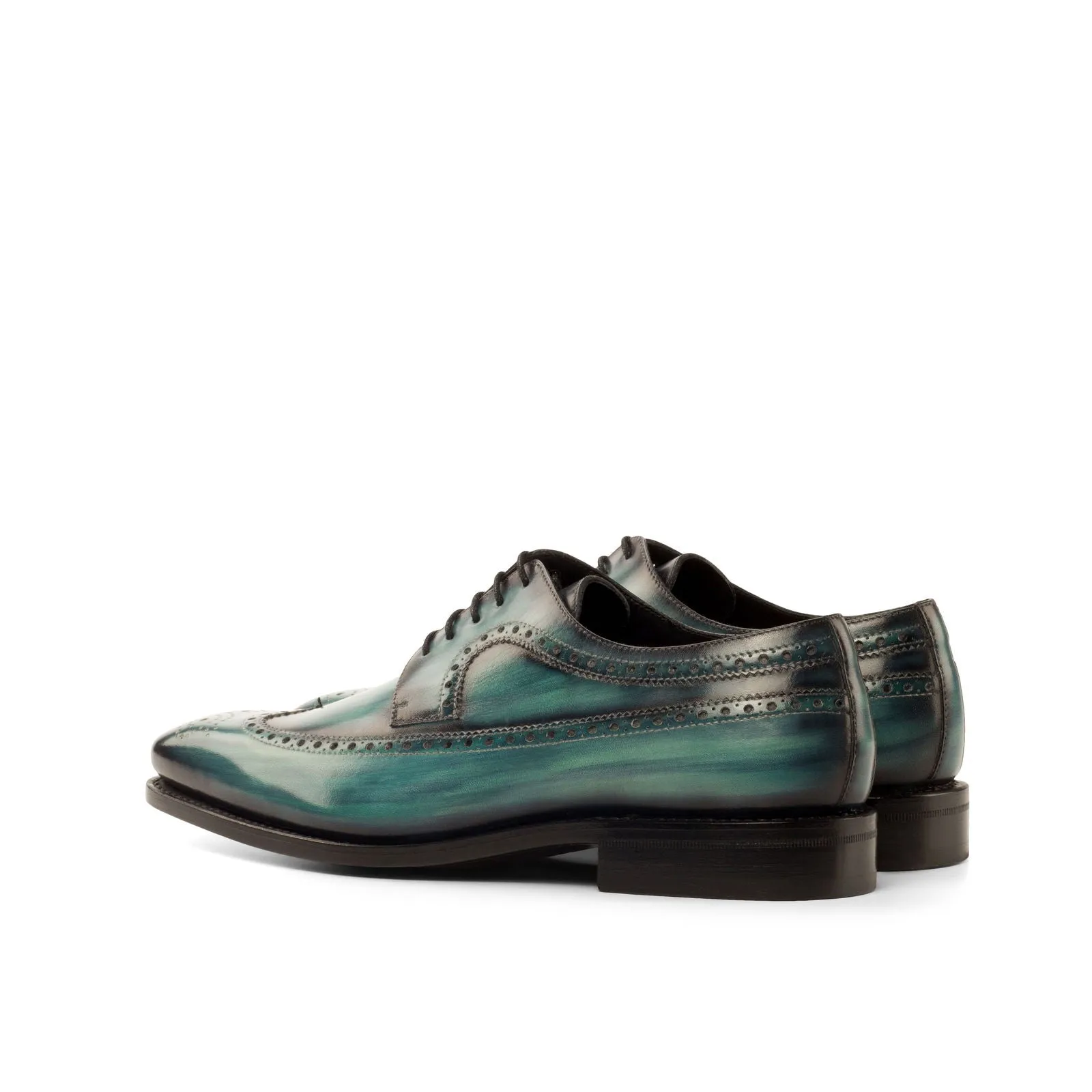 Men's Longwing Blucher Shoes Patina Leather Goodyear Welt Wide Plus Size Blue 3813