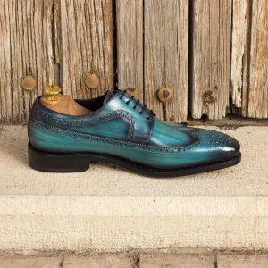 Men's Longwing Blucher Shoes Patina Leather Goodyear Welt Wide Plus Size Blue 3813