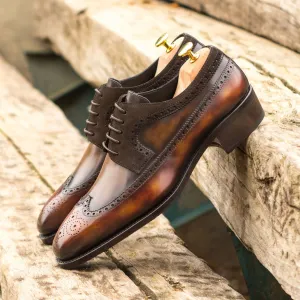 Men's Longwing Blucher Shoes Patina Leather Goodyear Welt Wide Plus Size Dark Brown Burgundy 4627