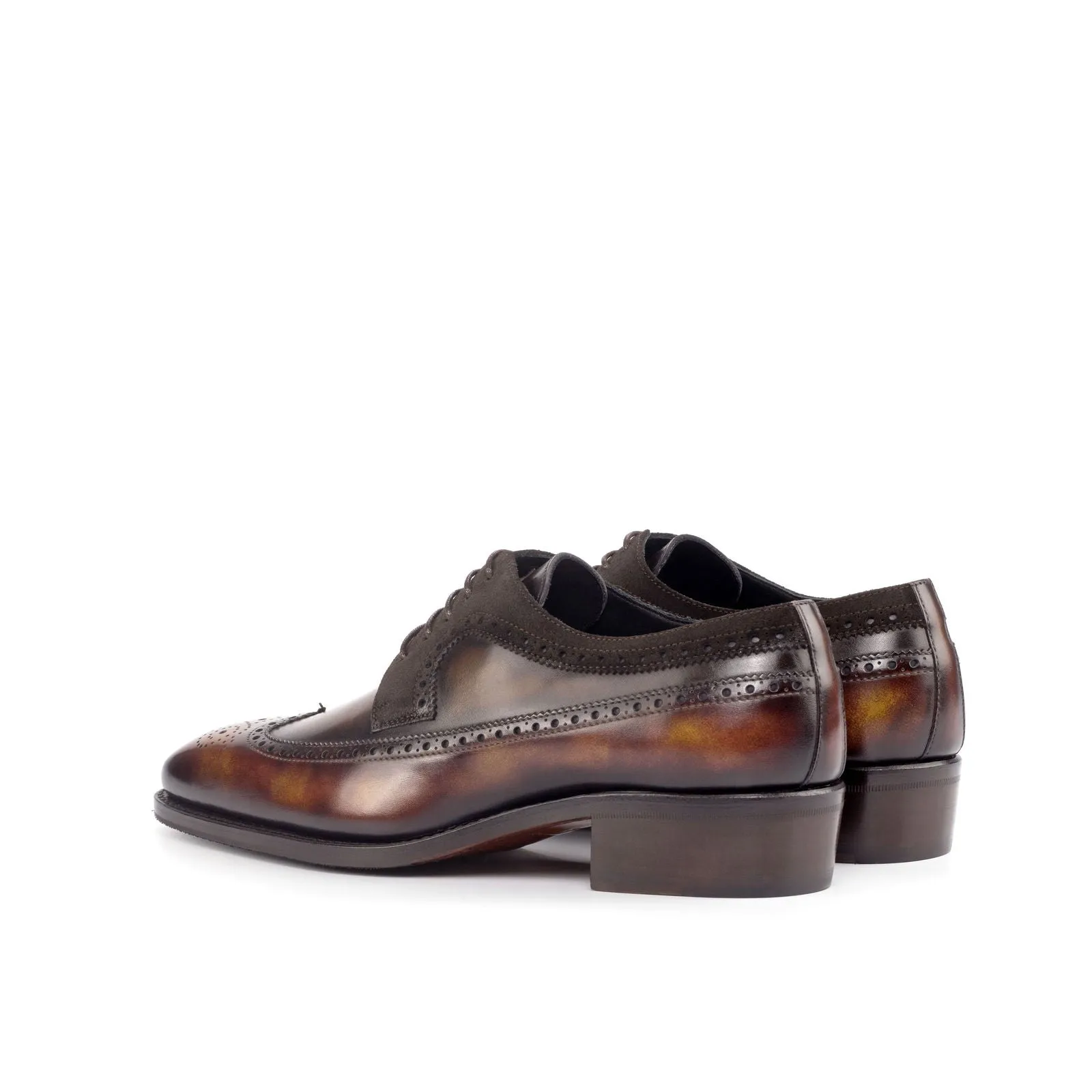 Men's Longwing Blucher Shoes Patina Leather Goodyear Welt Wide Plus Size Dark Brown Burgundy 4627