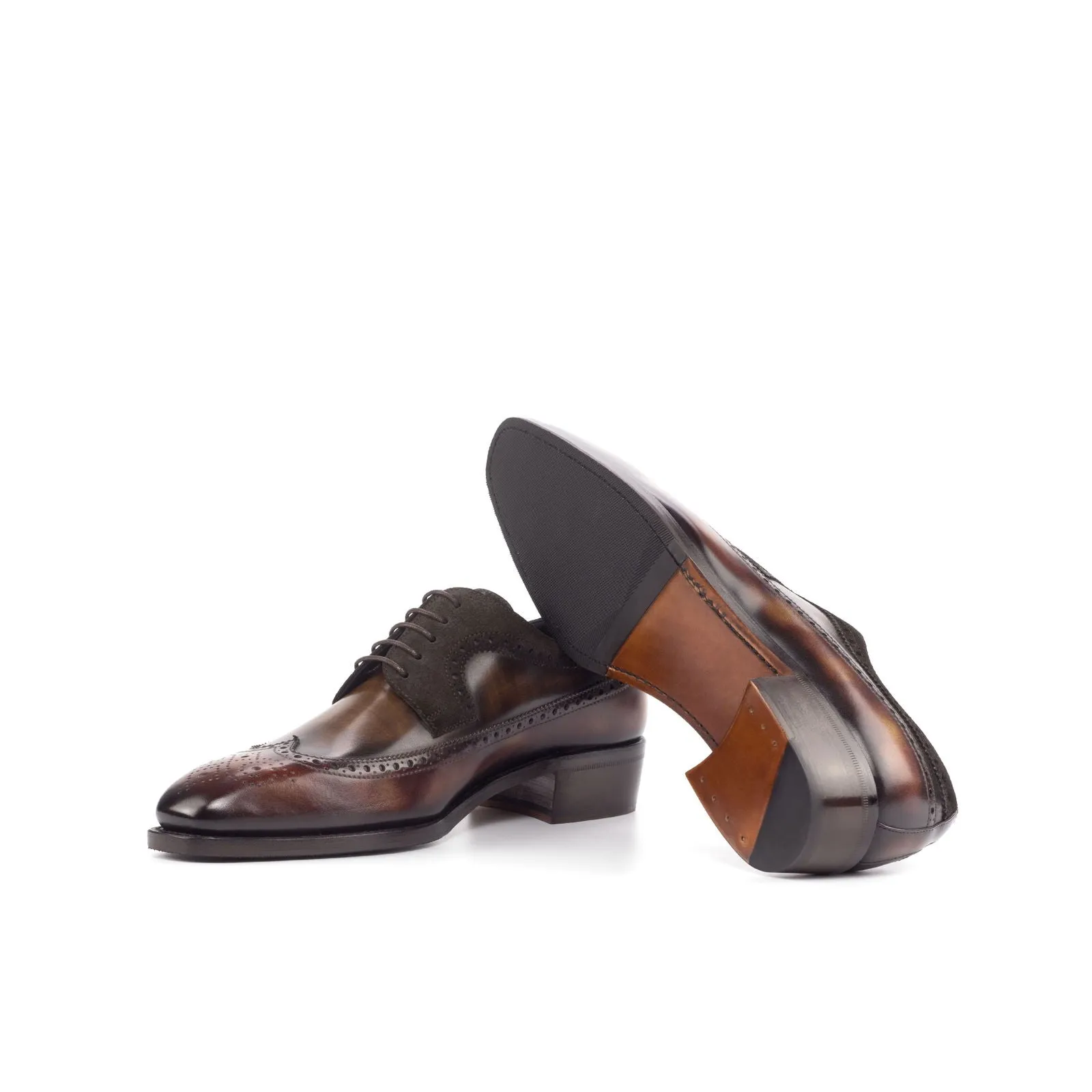 Men's Longwing Blucher Shoes Patina Leather Goodyear Welt Wide Plus Size Dark Brown Burgundy 4627