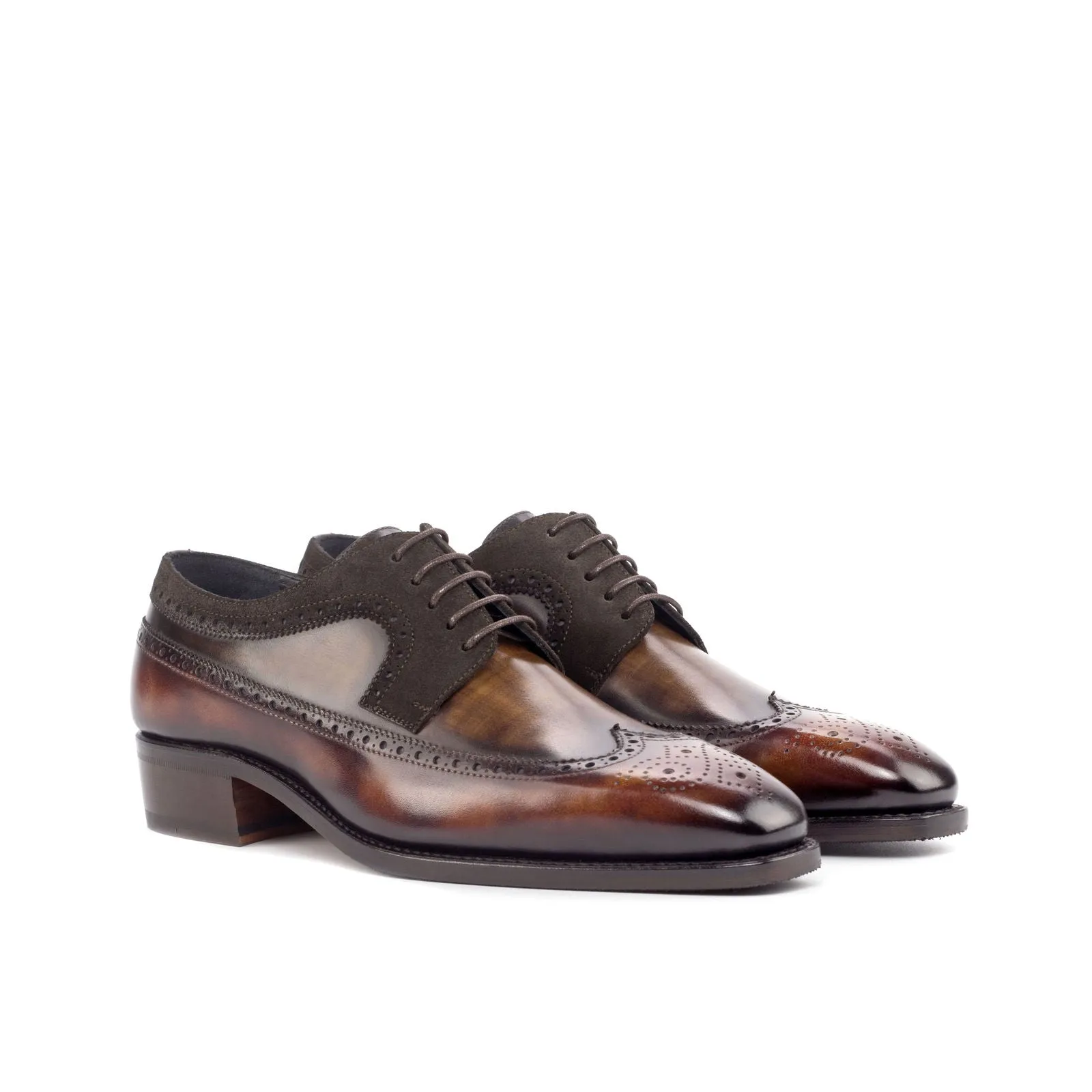 Men's Longwing Blucher Shoes Patina Leather Goodyear Welt Wide Plus Size Dark Brown Burgundy 4627