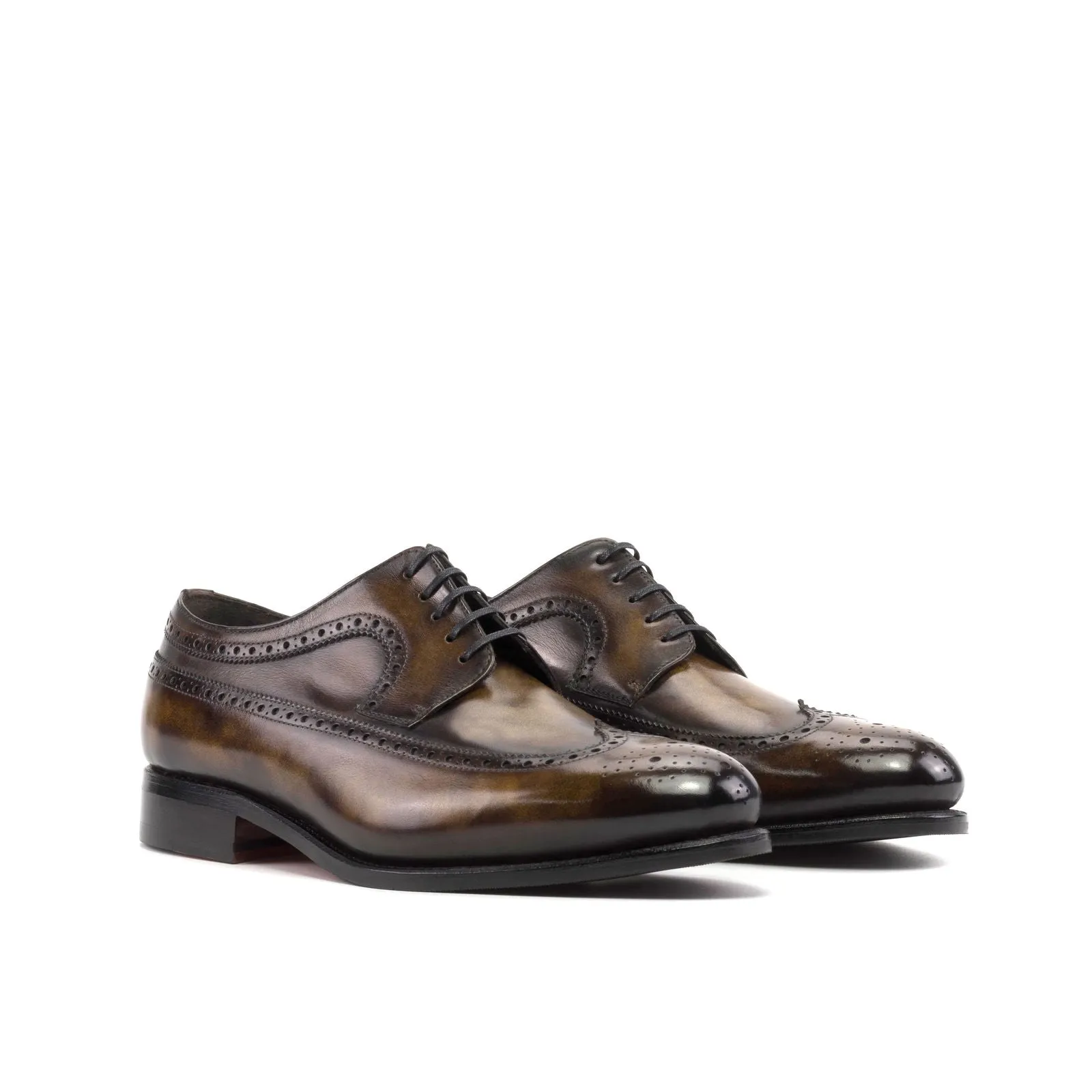Men's Longwing Blucher Shoes Patina Leather Wide Plus Size Brown 5962