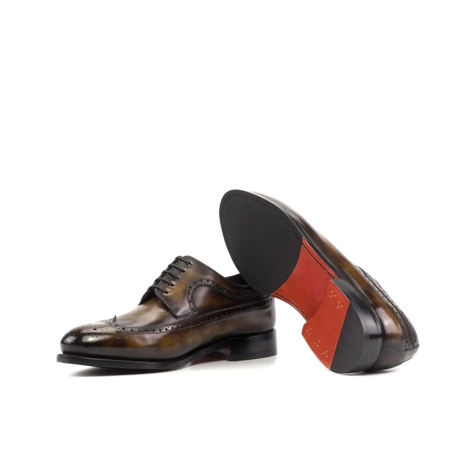 Men's Longwing Blucher Shoes Patina Leather Wide Plus Size Brown 5962
