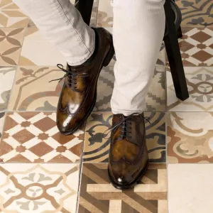 Men's Longwing Blucher Shoes Patina Leather Wide Plus Size Brown 5962