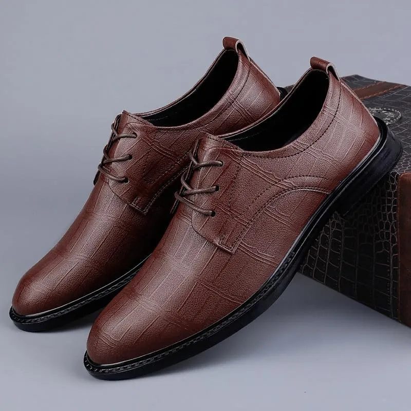 Men's Low Top Wingtip Dress Shoes Lace Up Business Formal Leather Slip Resistant Oxfords