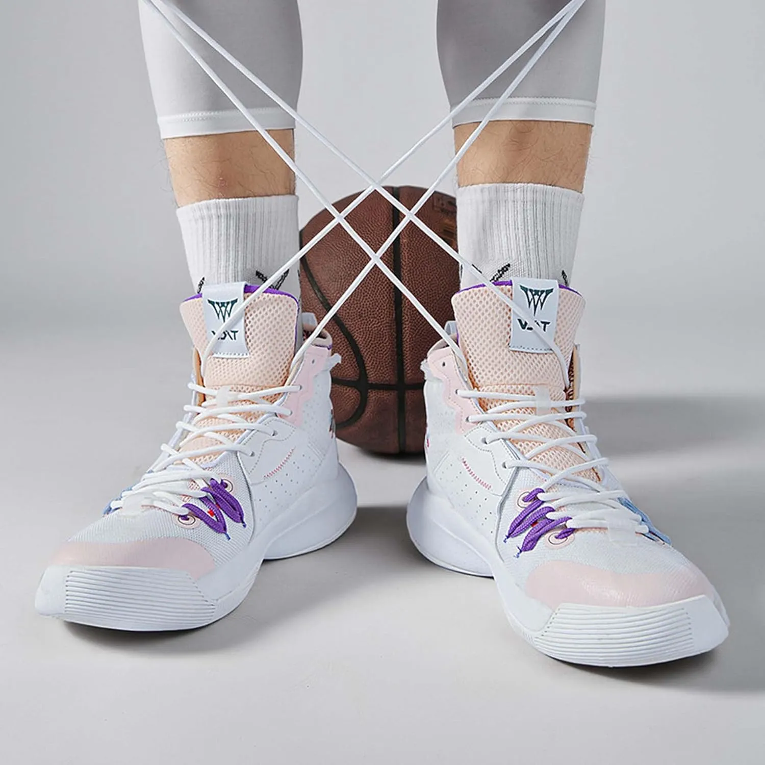 Mens Mesh Fabric Breathable High Top Lace Up Basketball Shoes Rubber Sole High Elasticity Running Shoes Anti Slip and Wear Resistant Mountaineering Shoes Badminton Sports Shoes Tennis Shot Put Shoes