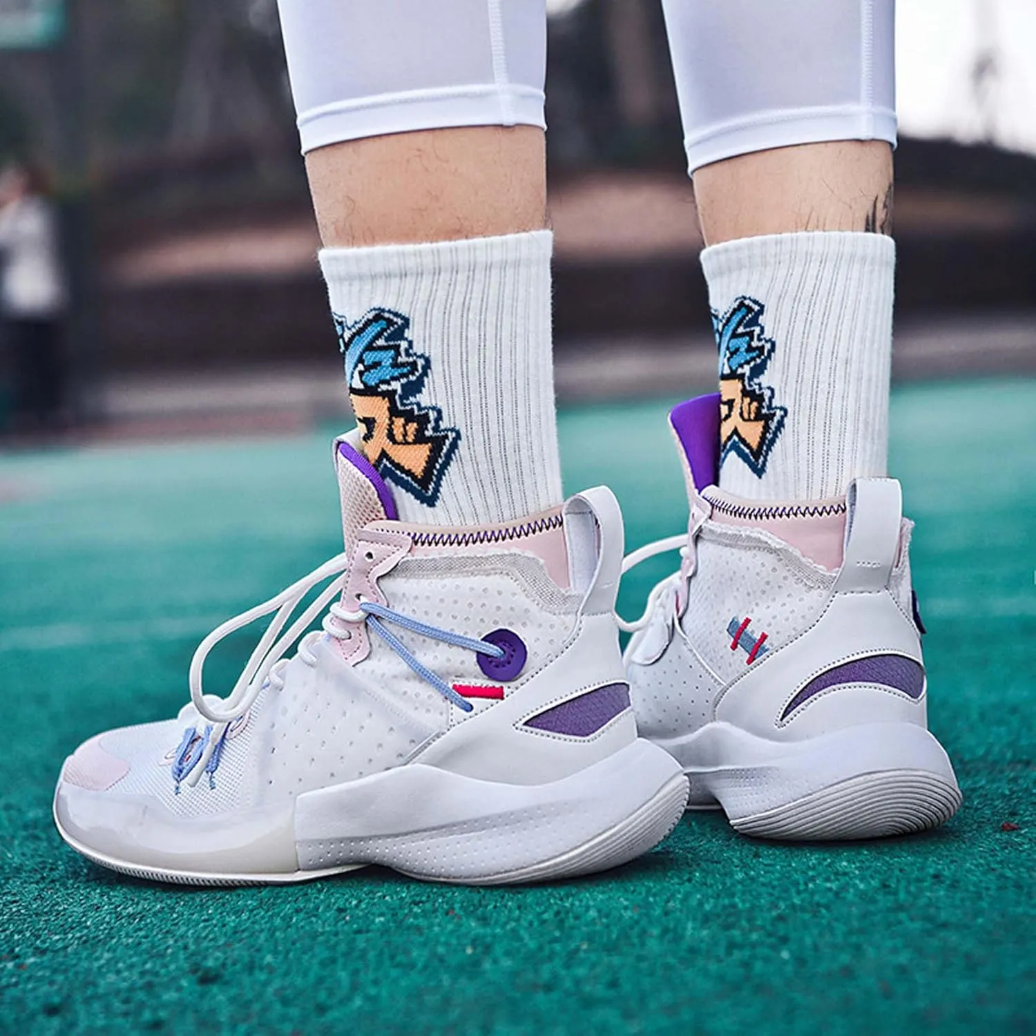 Mens Mesh Fabric Breathable High Top Lace Up Basketball Shoes Rubber Sole High Elasticity Running Shoes Anti Slip and Wear Resistant Mountaineering Shoes Badminton Sports Shoes Tennis Shot Put Shoes