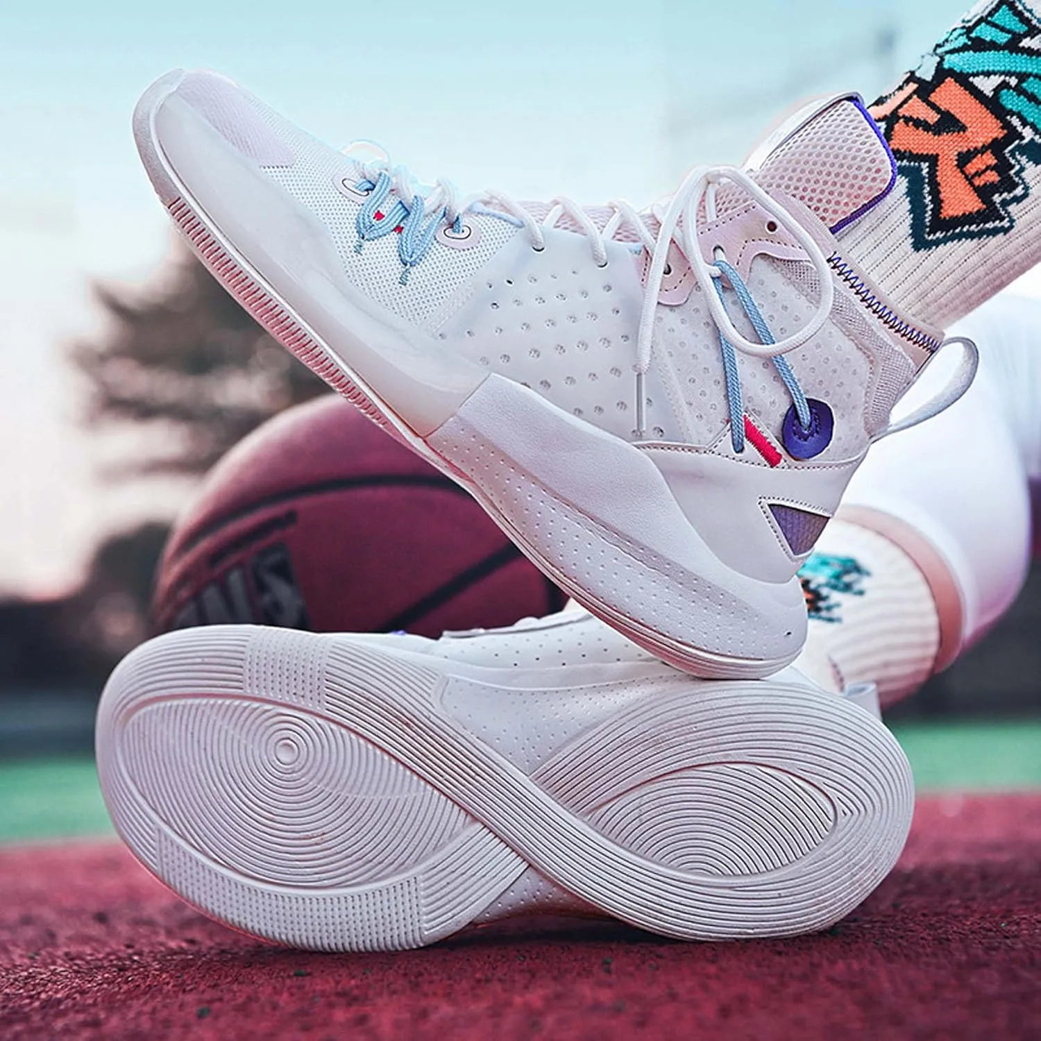 Mens Mesh Fabric Breathable High Top Lace Up Basketball Shoes Rubber Sole High Elasticity Running Shoes Anti Slip and Wear Resistant Mountaineering Shoes Badminton Sports Shoes Tennis Shot Put Shoes