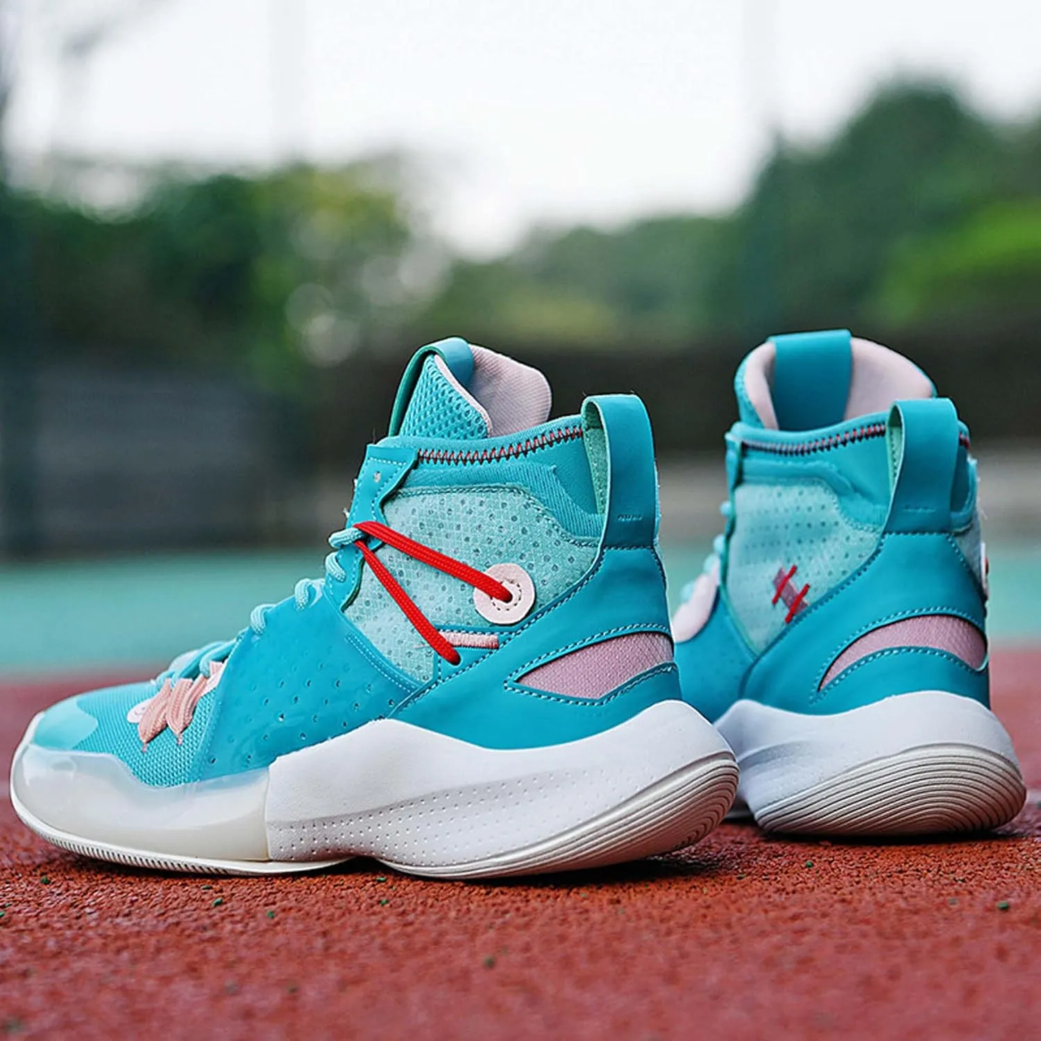 Mens Mesh Fabric Breathable High Top Lace Up Basketball Shoes Rubber Sole High Elasticity Running Shoes Anti Slip and Wear Resistant Mountaineering Shoes Badminton Sports Shoes Tennis Shot Put Shoes