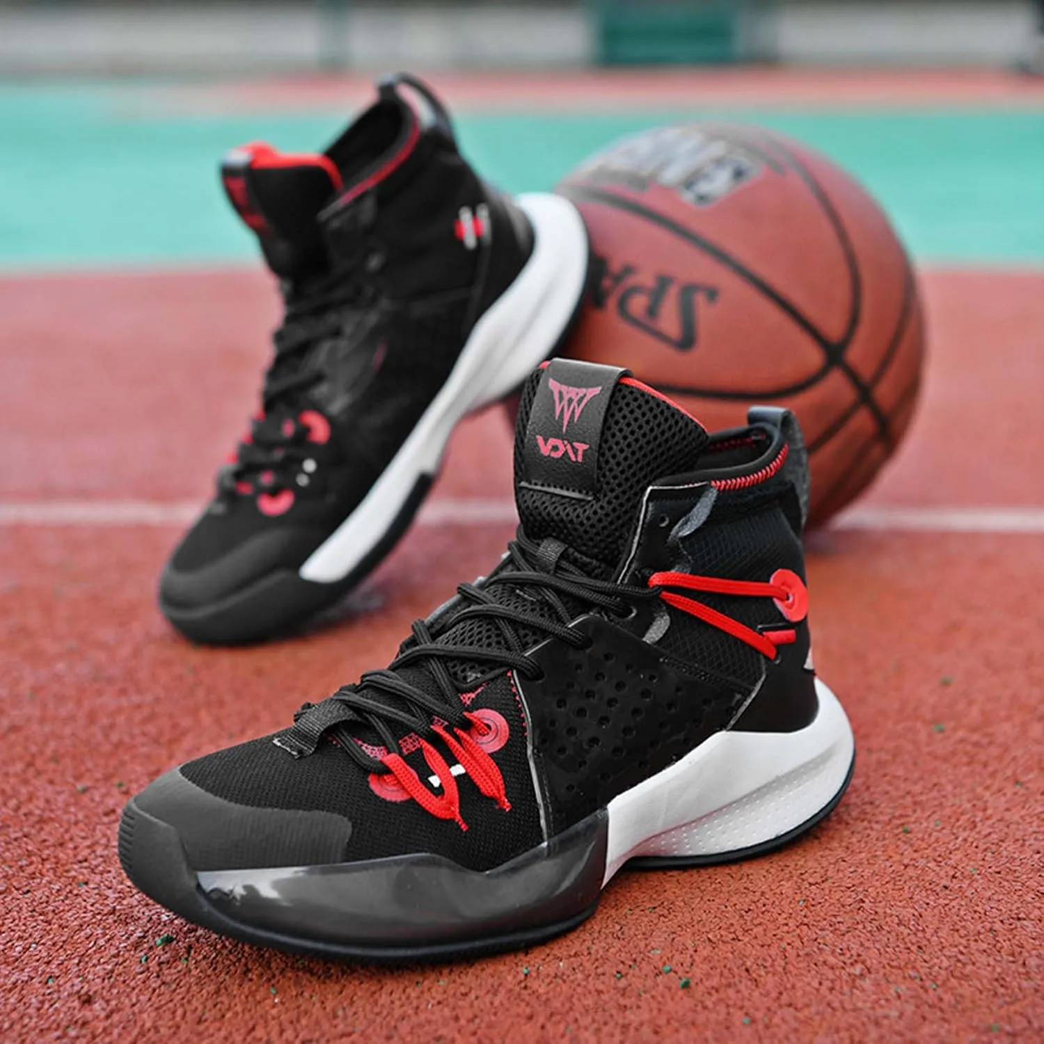Mens Mesh Fabric Breathable High Top Lace Up Basketball Shoes Rubber Sole High Elasticity Running Shoes Anti Slip and Wear Resistant Mountaineering Shoes Badminton Sports Shoes Tennis Shot Put Shoes