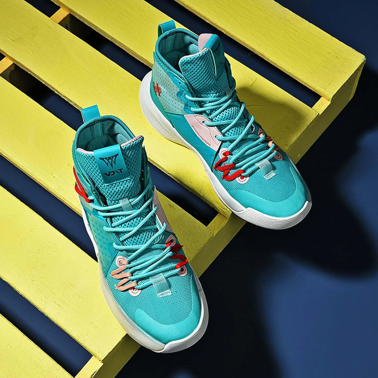 Mens Mesh Fabric Breathable High Top Lace Up Basketball Shoes Rubber Sole High Elasticity Running Shoes Anti Slip and Wear Resistant Mountaineering Shoes Badminton Sports Shoes Tennis Shot Put Shoes