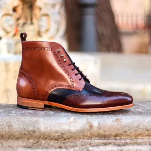 Men's Military Brogue Leather Boots Wide Plus Size Burgundy Brown 1518