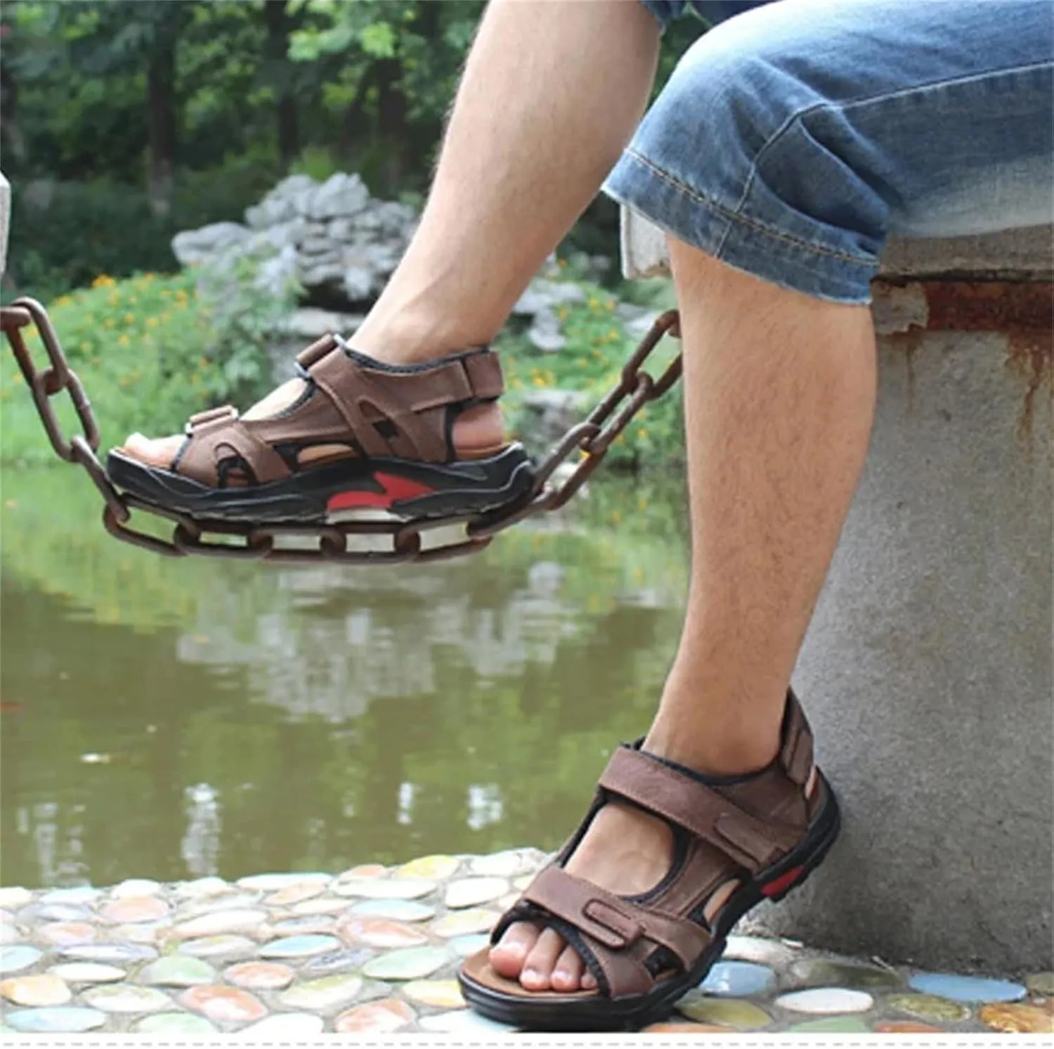 Men's Outdoor Beach Sports Shoes Genuine Leather Sandals Light Open Toe Sandals