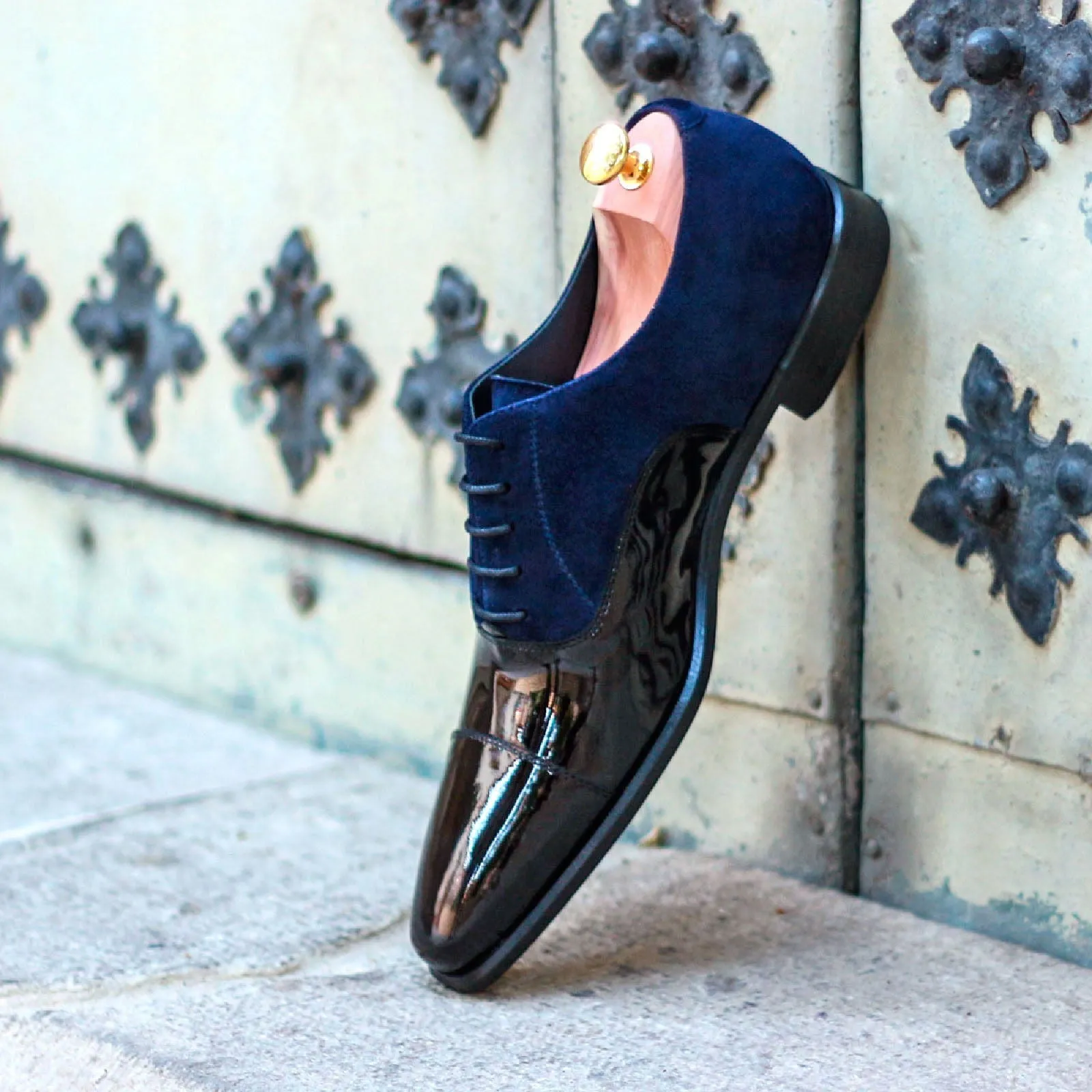 Men's Oxford Leather Shoes Wide Plus Size Blue Black 1561