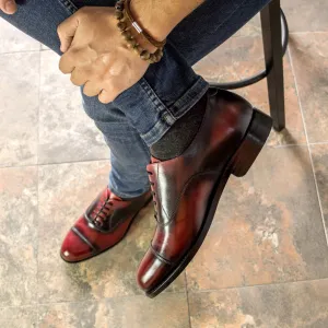 Men's Oxford Shoes Patina Leather Goodyear Welt Wide Plus Size Burgundy 5527