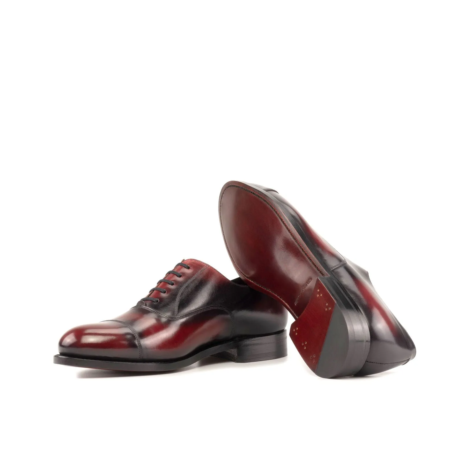 Men's Oxford Shoes Patina Leather Goodyear Welt Wide Plus Size Burgundy 5527
