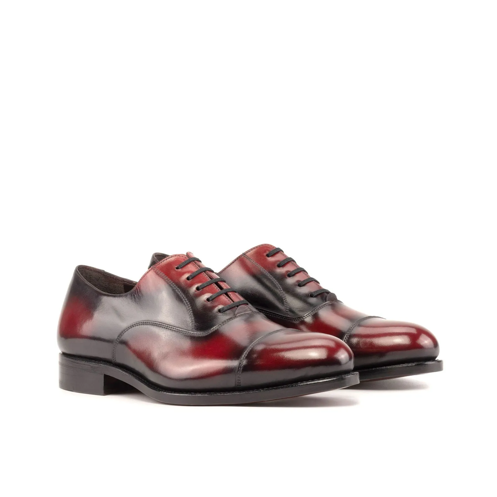 Men's Oxford Shoes Patina Leather Goodyear Welt Wide Plus Size Burgundy 5527