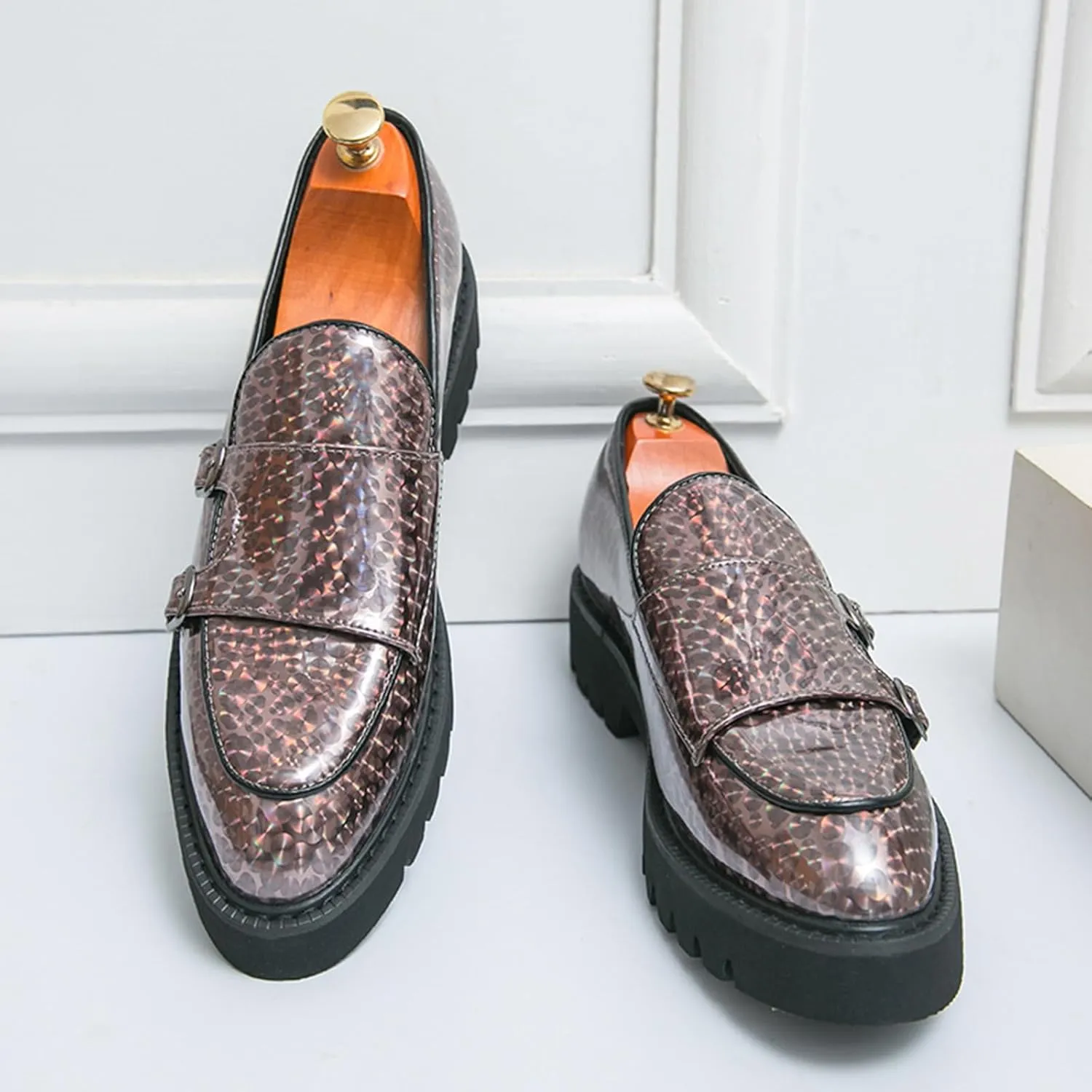 Men's Patent Leather Platform Slip On Loafers Fashion Classic Lug Sole Dress Business Casual Walking Shoes Comfort Penny Loafers for Men