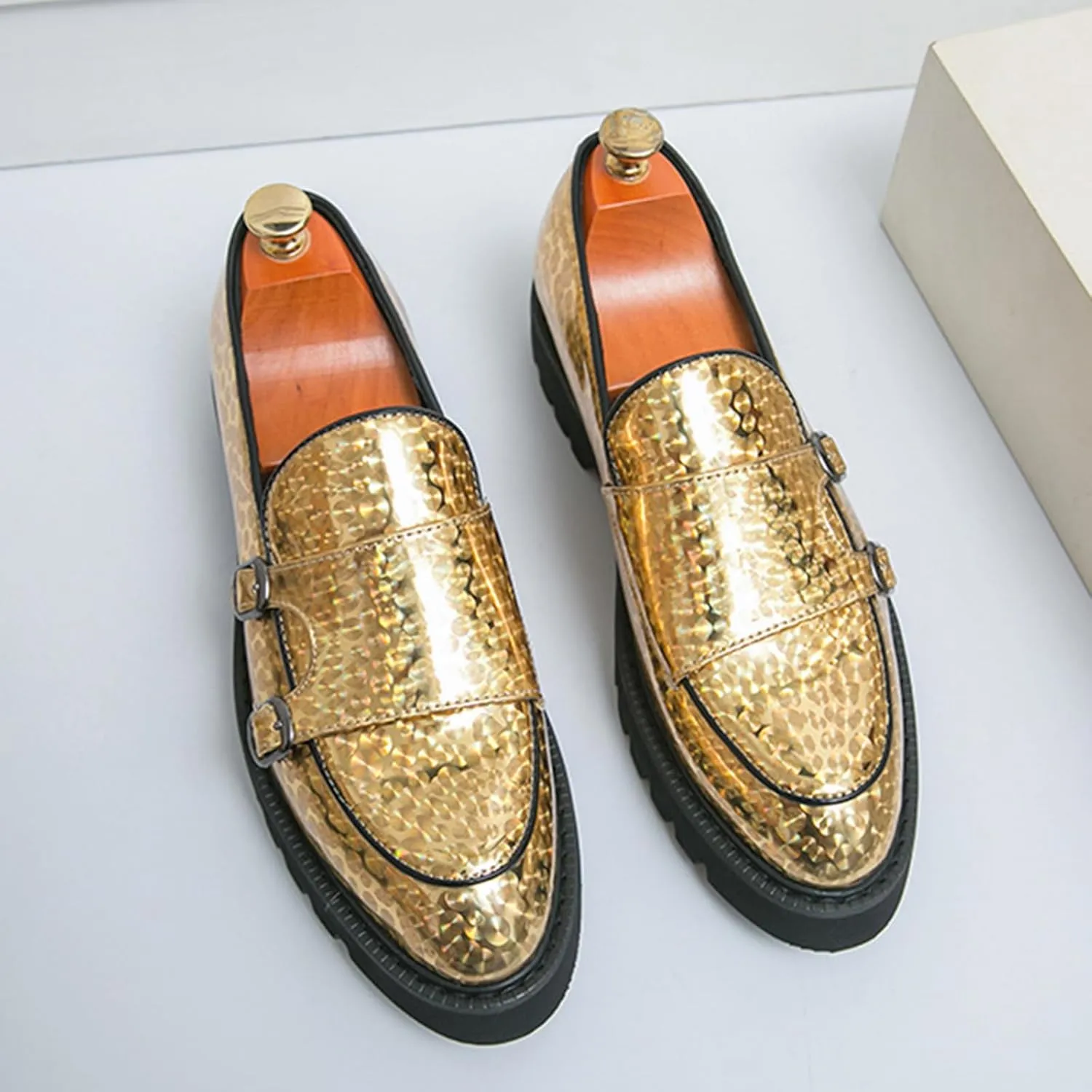 Men's Patent Leather Platform Slip On Loafers Fashion Classic Lug Sole Dress Business Casual Walking Shoes Comfort Penny Loafers for Men