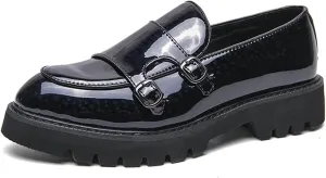 Men's Patent Leather Platform Slip On Loafers Fashion Classic Lug Sole Dress Business Casual Walking Shoes Comfort Penny Loafers for Men