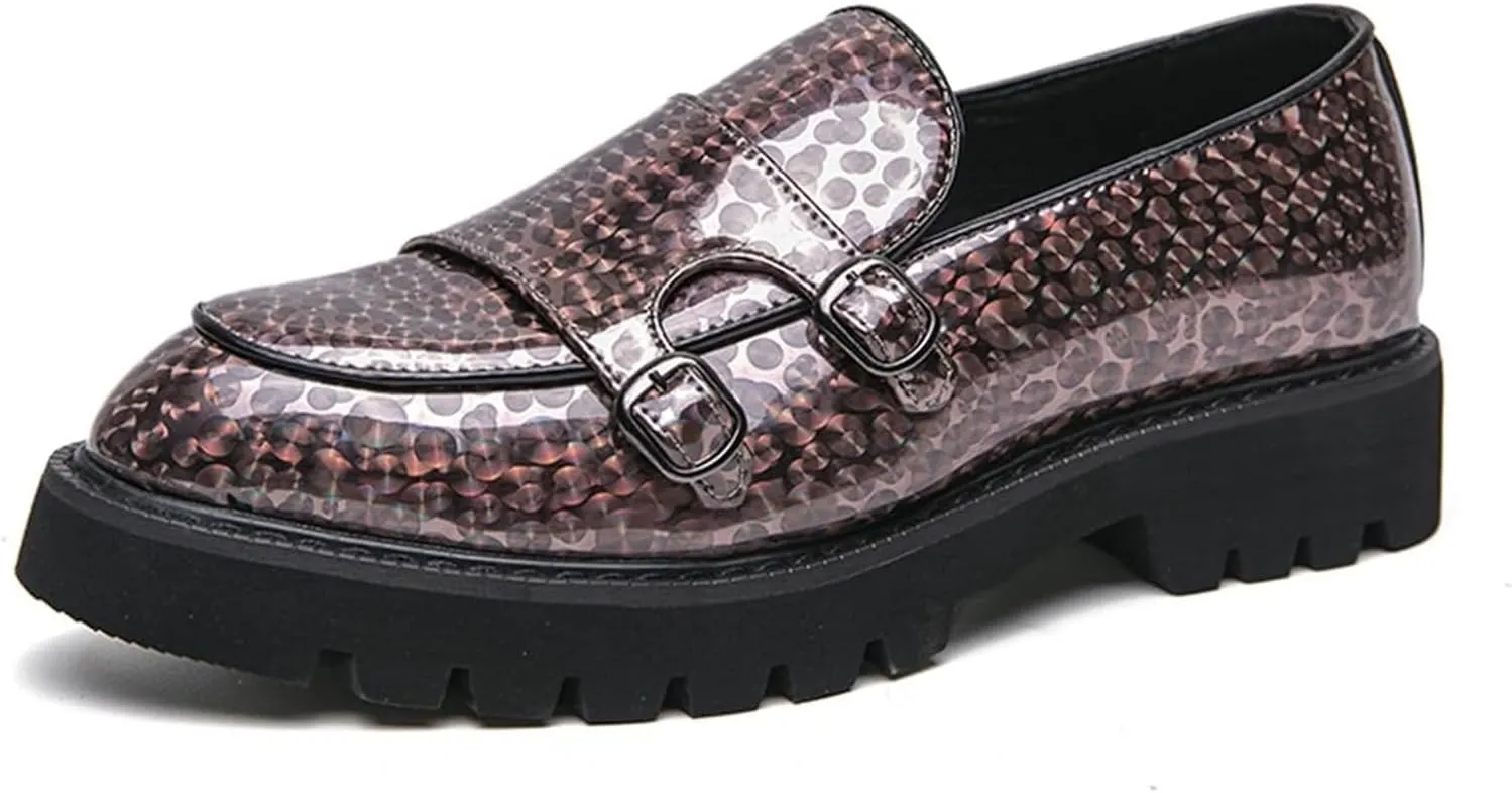 Men's Patent Leather Platform Slip On Loafers Fashion Classic Lug Sole Dress Business Casual Walking Shoes Comfort Penny Loafers for Men