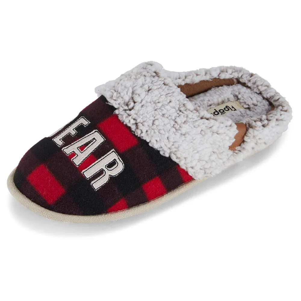 Mens "Papa Bear" Buffalo Plaid Two-Tone Faux Fur Clog Slipper