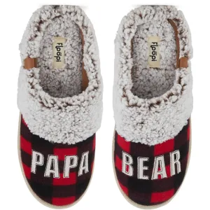 Mens "Papa Bear" Buffalo Plaid Two-Tone Faux Fur Clog Slipper