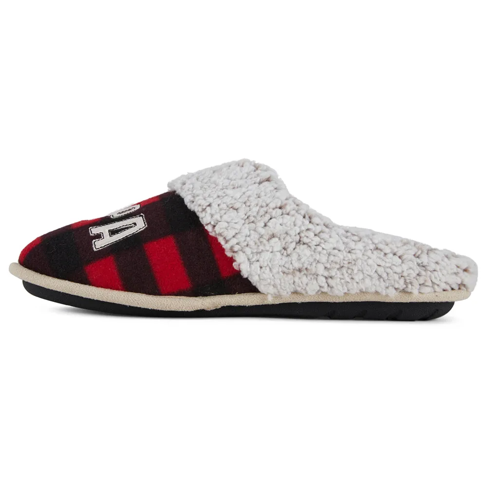 Mens "Papa Bear" Buffalo Plaid Two-Tone Faux Fur Clog Slipper