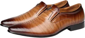 Mens Retro Leather Shoes Low Heel Business Formal Shoes Supple Drssy Shoe for Men Comfortable Waterproof Daily Work Footwear for Men with Durbale Non Slip Sole Suit for Long Walking