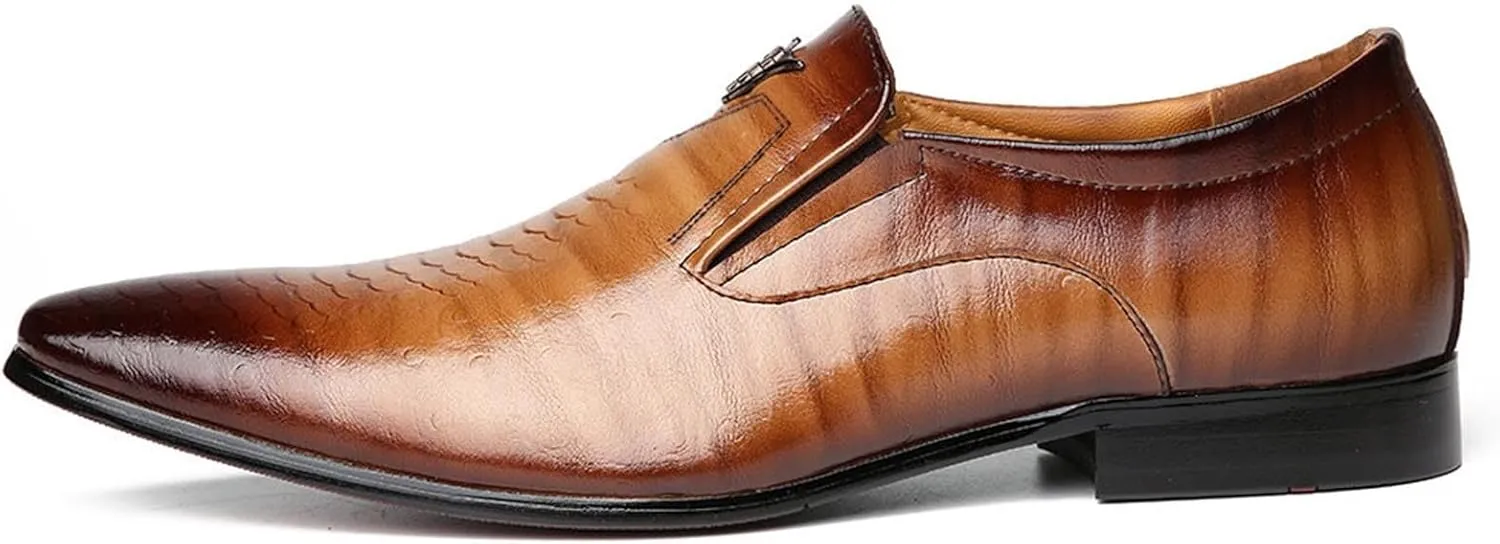 Mens Retro Leather Shoes Low Heel Business Formal Shoes Supple Drssy Shoe for Men Comfortable Waterproof Daily Work Footwear for Men with Durbale Non Slip Sole Suit for Long Walking