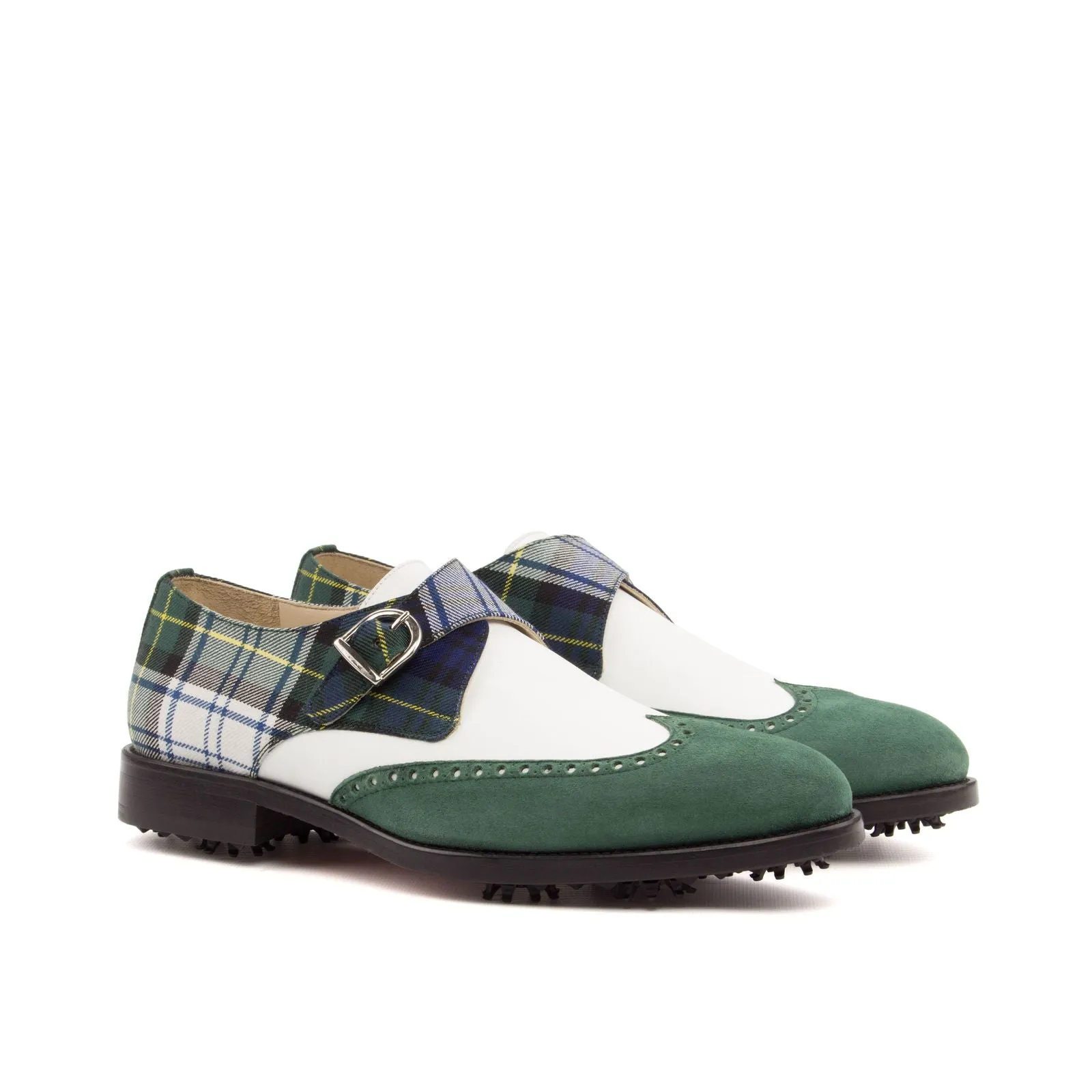 Men's Single Monk Golf Leather Shoes Wide Plus Size Blue White 3461