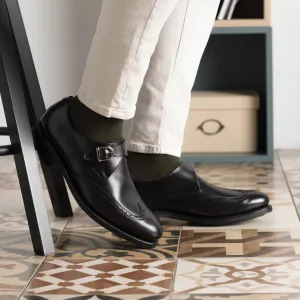 Men's Single Monk Leather Shoes Goodyear Welt Wide Plus Size Black 5746