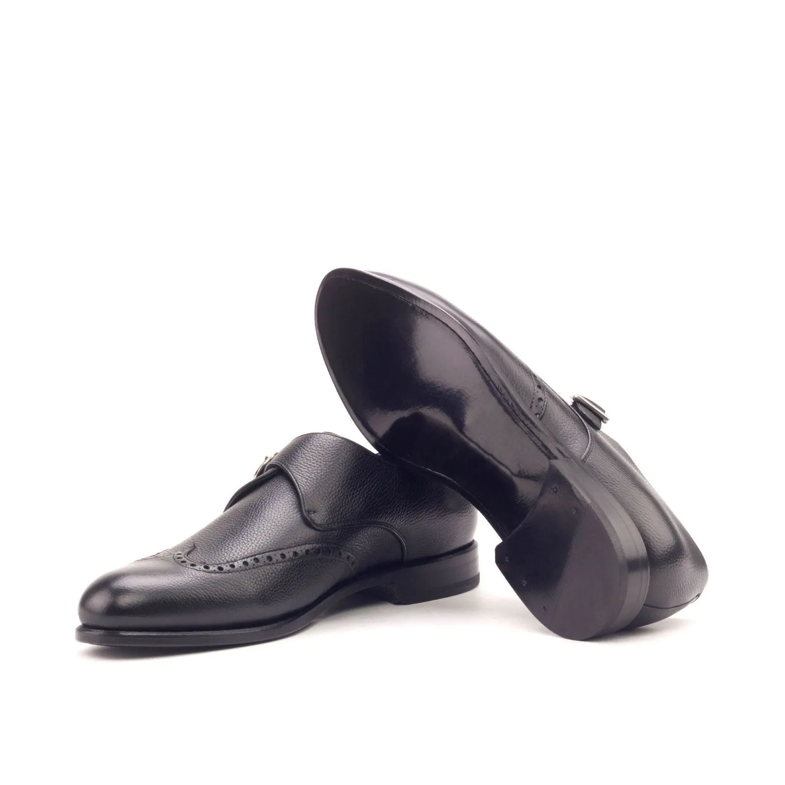 Men's Single Monk Leather Shoes Wide Plus Size Black 2973