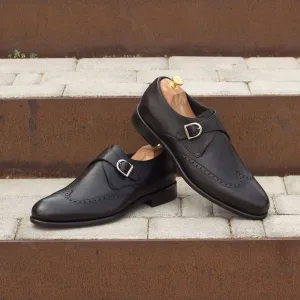 Men's Single Monk Leather Shoes Wide Plus Size Black 2973