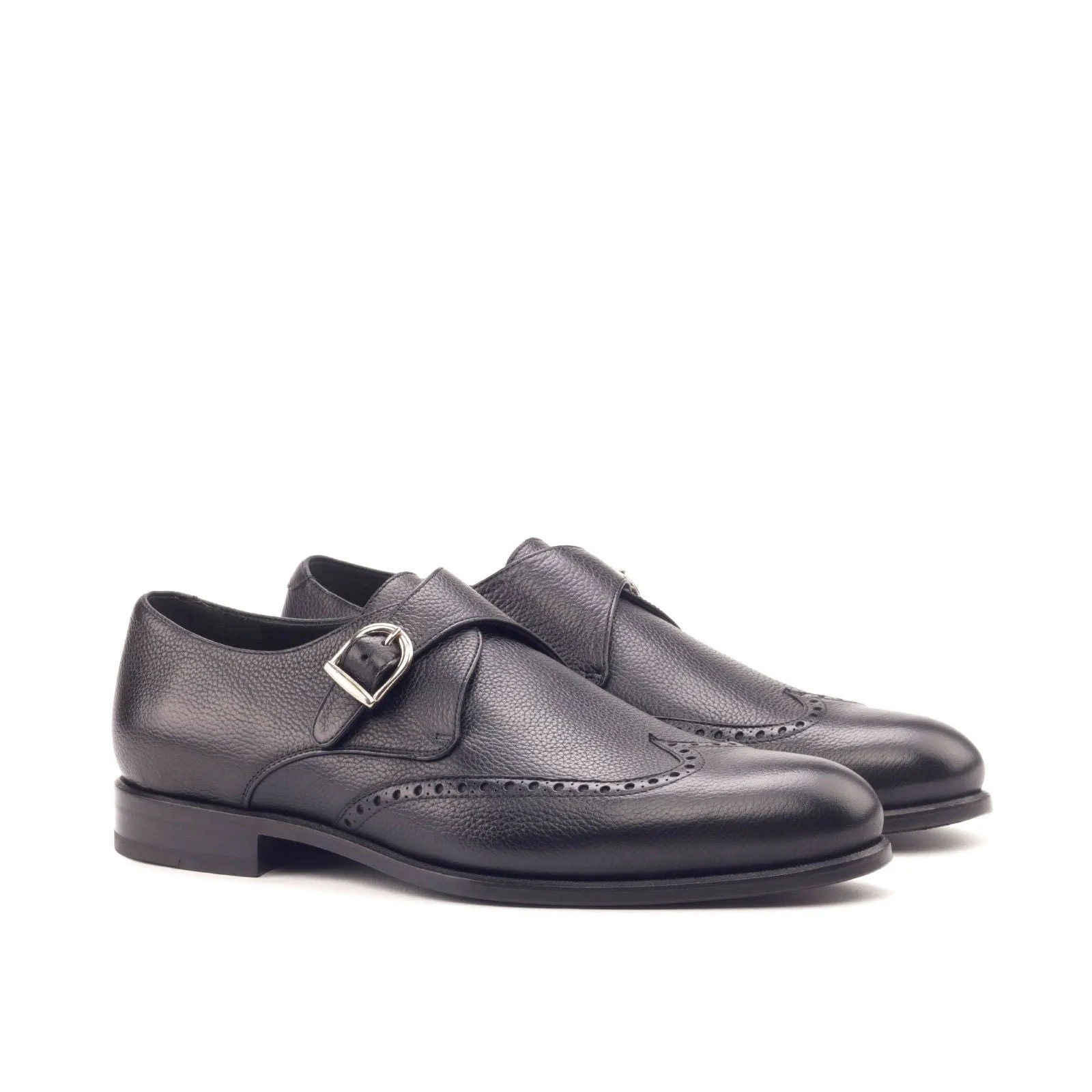 Men's Single Monk Leather Shoes Wide Plus Size Black 2973